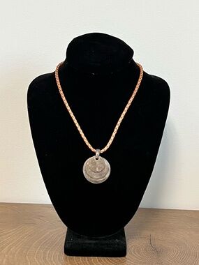 Ralph Lauren Braided Leather Pendant Necklace – Silver Disc Charm